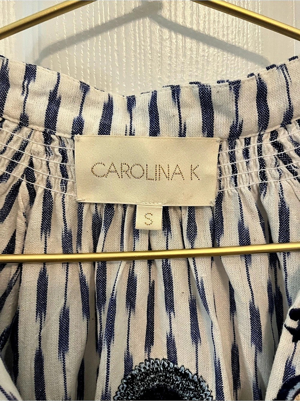 Carolina K Embroidered Striped Organic Cotton Boho Blouse Top Size S - Picture 9 of 12
